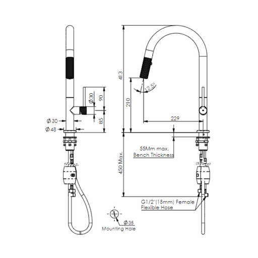 Greens Tapware Tesora Pull Down Sink Mixer