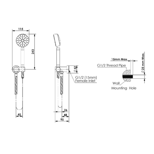 Greens Tapware Gisele Hand Shower with Wall Outlet Bracket