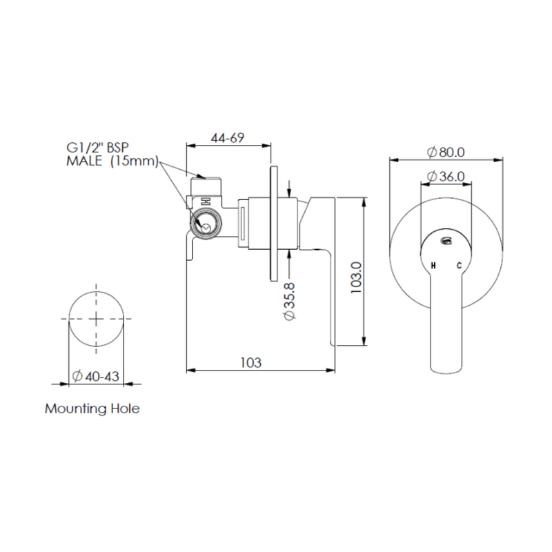 Greens Tapware Astro II Shower Mixer – Round – Trim Kit Only