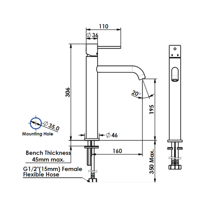 Greens Tapware Gisele Tower Basin Mixer