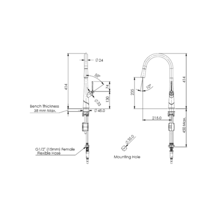 Greens Tapware Lustro II Pull-Down Sink Mixer