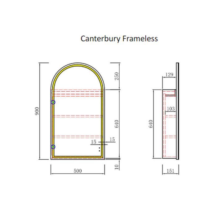 Aulic Canterbury Arch LED Carita Shaving Cabinet frameless design