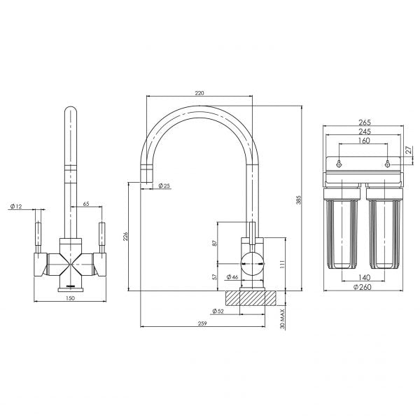 Phoenix Vivid Filtered Sink Mixer 220mm Gooseneck with Filters