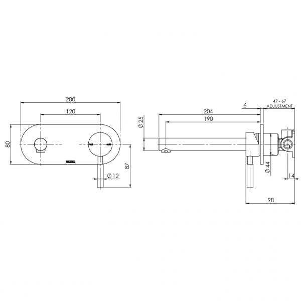 Phoenix Vivid Wall Bath Mixer Set 200mm
