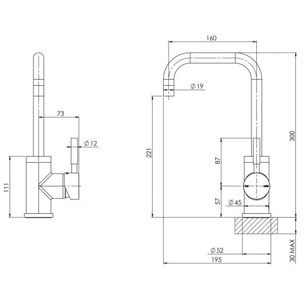 Phoenix Vivid Sink Mixer 160mm Squareline