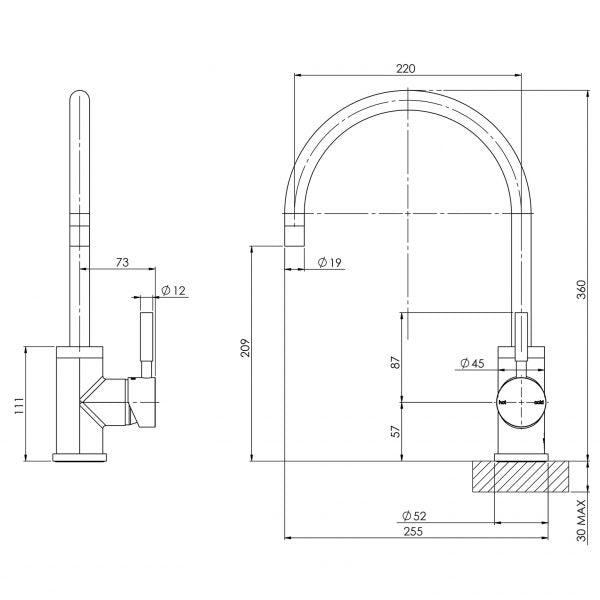 Phoenix Vivid Sink Mixer 220mm Gooseneck