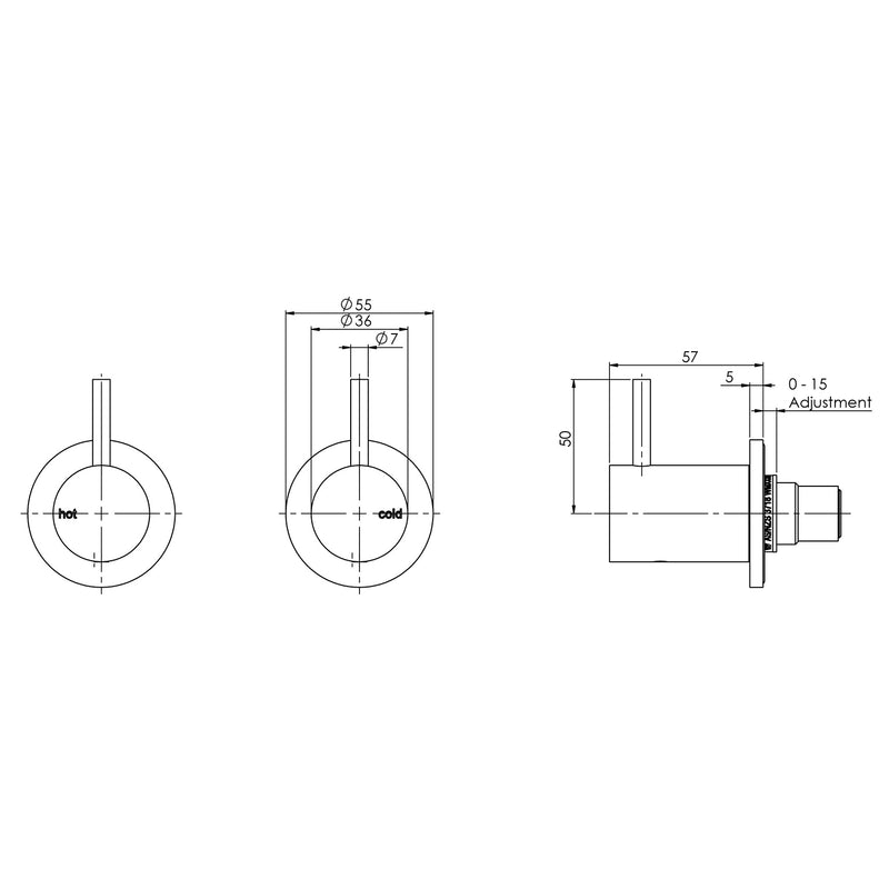 Phoenix Vivid Slimline Wall Top Assemblies 15mm Extended Spindles
