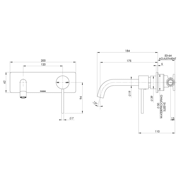 Phoenix Vivid Slimline SwitchMix Wall Basin / Bath Mixer Set 180mm (Complete Kit) – Lead Free