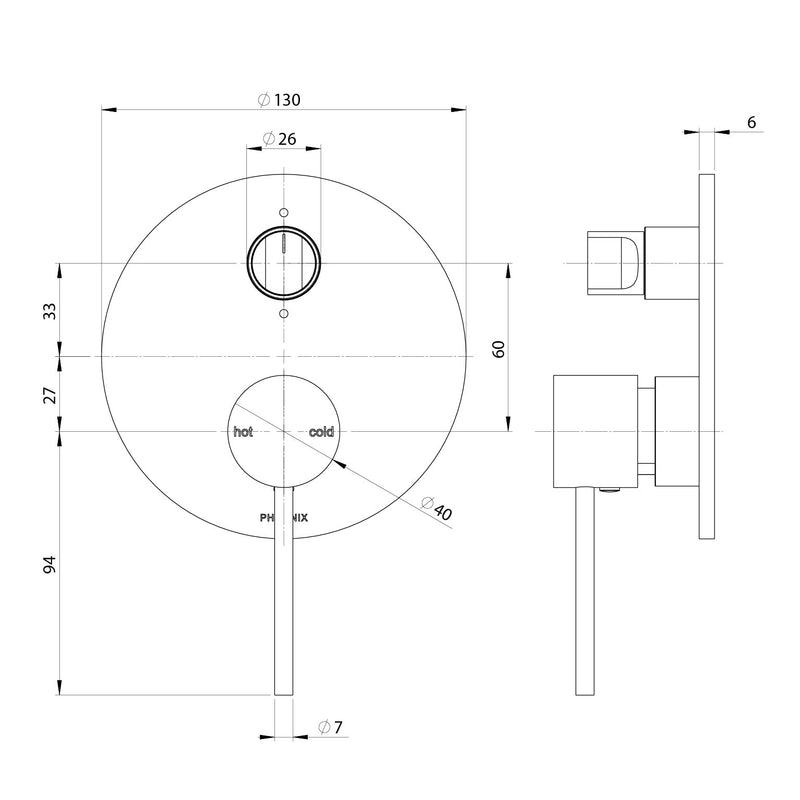 Phoenix Vivid Slimline SwitchMix Shower / Bath Diverter Mixer Fit-Off Kit