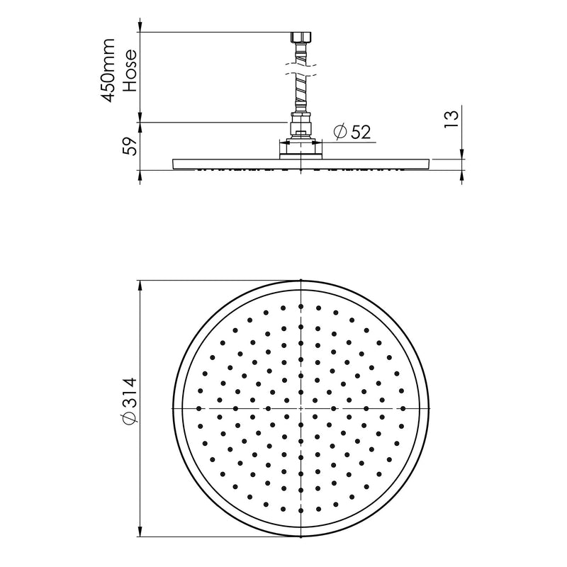 Phoenix Vivid Slimline Flush Mount Ceiling Shower 300mm Round