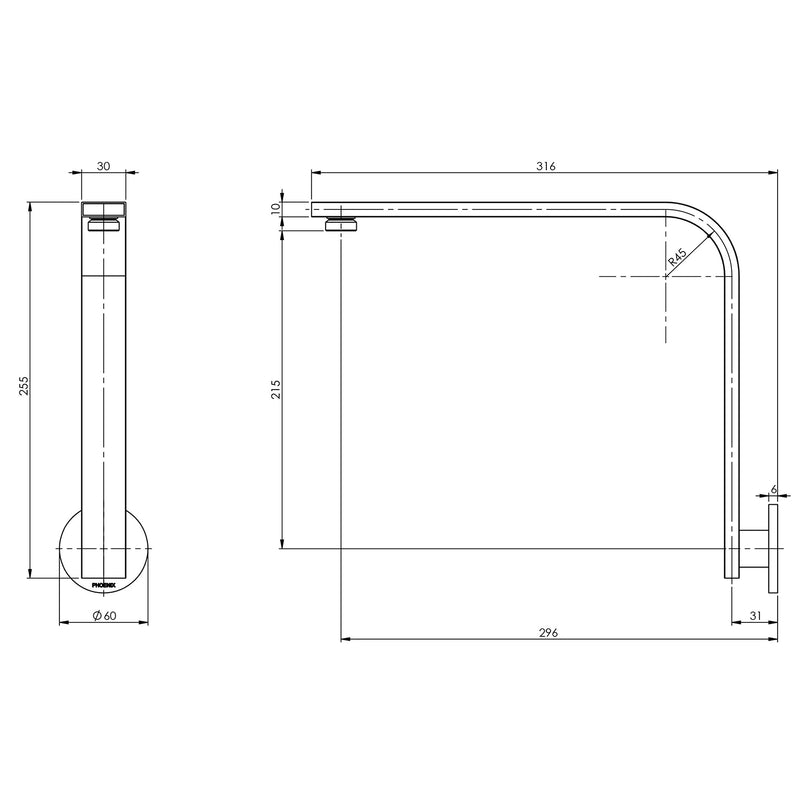 Phoenix Vivid Slimline High-Rise Shower Arm Round Plate