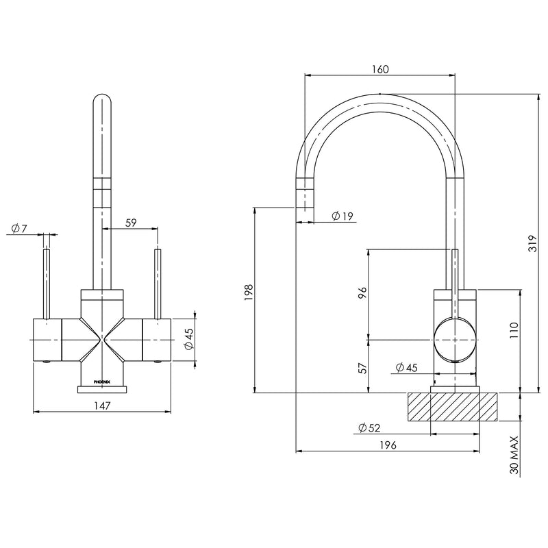 Phoenix Vivid Slimline Twin Handle Sink Mixer 160mm Gooseneck