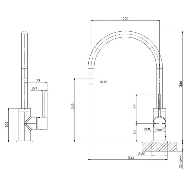 Phoenix Vivid Slimline Sink Mixer 220mm Gooseneck – Lead Free