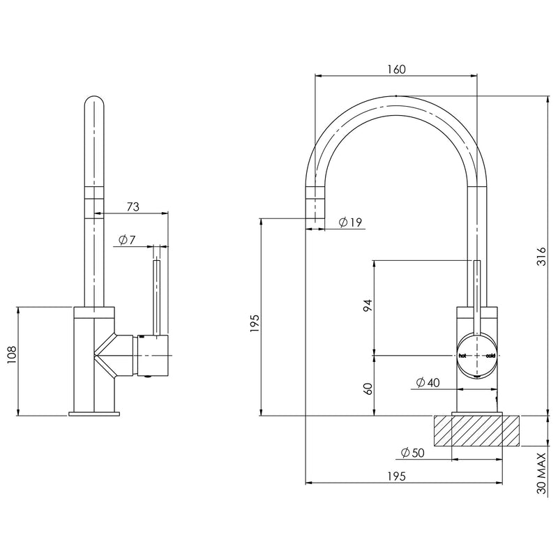 Phoenix Vivid Slimline Sink Mixer 160mm Gooseneck