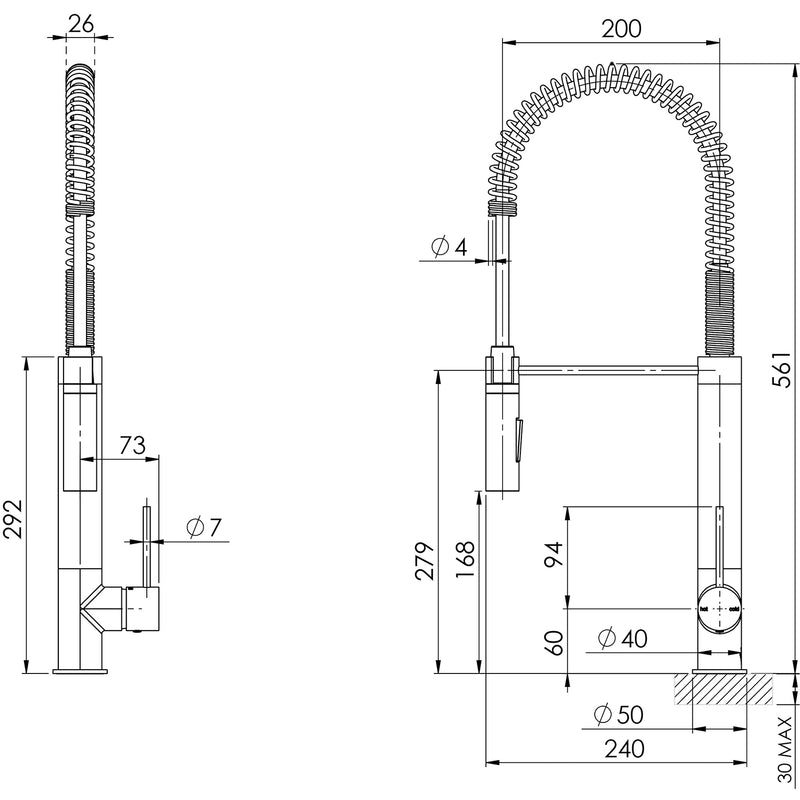 Phoenix Vivid Slimline Tall Spring Sink Mixer 200mm