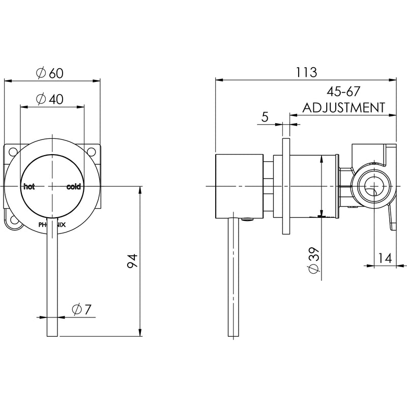 Phoenix Vivid Slimline Shower / Wall Mixer 60mm Backplate