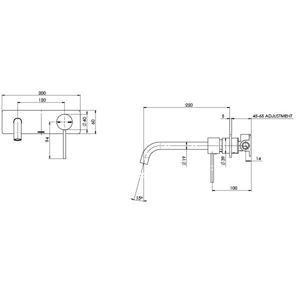 Phoenix Vivid Slimline Wall Basin Mixer Set 230mm Curved