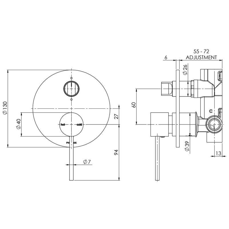 Phoenix Vivid Slimline Shower / Bath Diverter Mixer