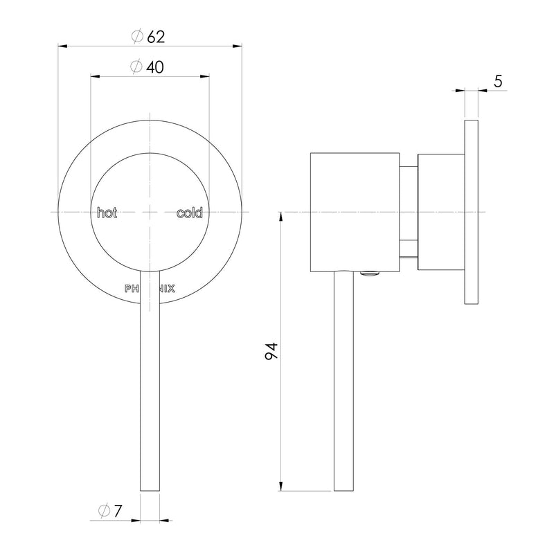 Phoenix Vivid Slimline SwitchMix Shower / Wall Mixer 60mm Backplate Fit-Off Kit
