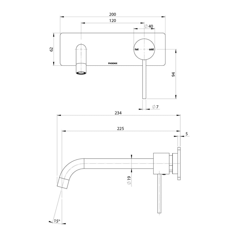 Phoenix Vivid Slimline SwitchMix Wall Basin / Bath Mixer Set 230mm Fit-Off Kit
