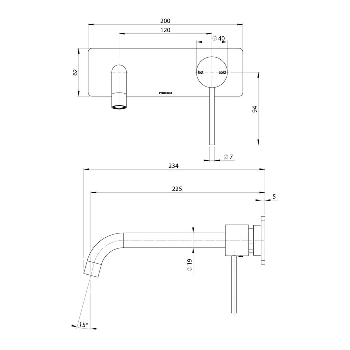 Vivid Slimline SwitchMix Wall Basin / Bath Mixer Set 230mm Fit-Off Kit