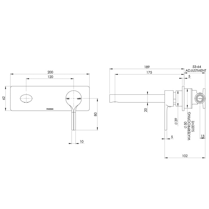 Phoenix Vivid Slimline Oval SwitchMix Wall Basin / Bath Mixer Set 175mm (Complete Kit) – Lead Free