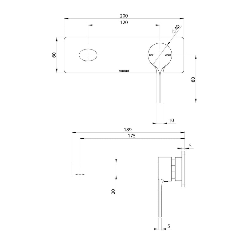 Phoenix Vivid Slimline Oval SwitchMix Wall Basin / Bath Mixer Set 175mm Fit-Off Kit