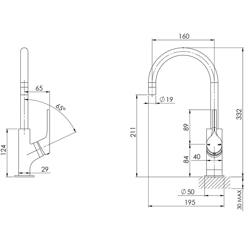 Phoenix Vivid Slimline Oval Sink Mixer 160mm Gooseneck