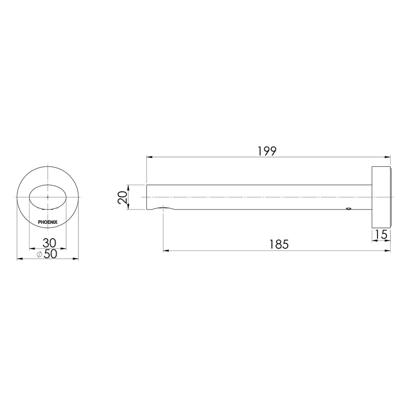 Phoenix Vivid Slimline Oval Wall Bath Outlet 180mm
