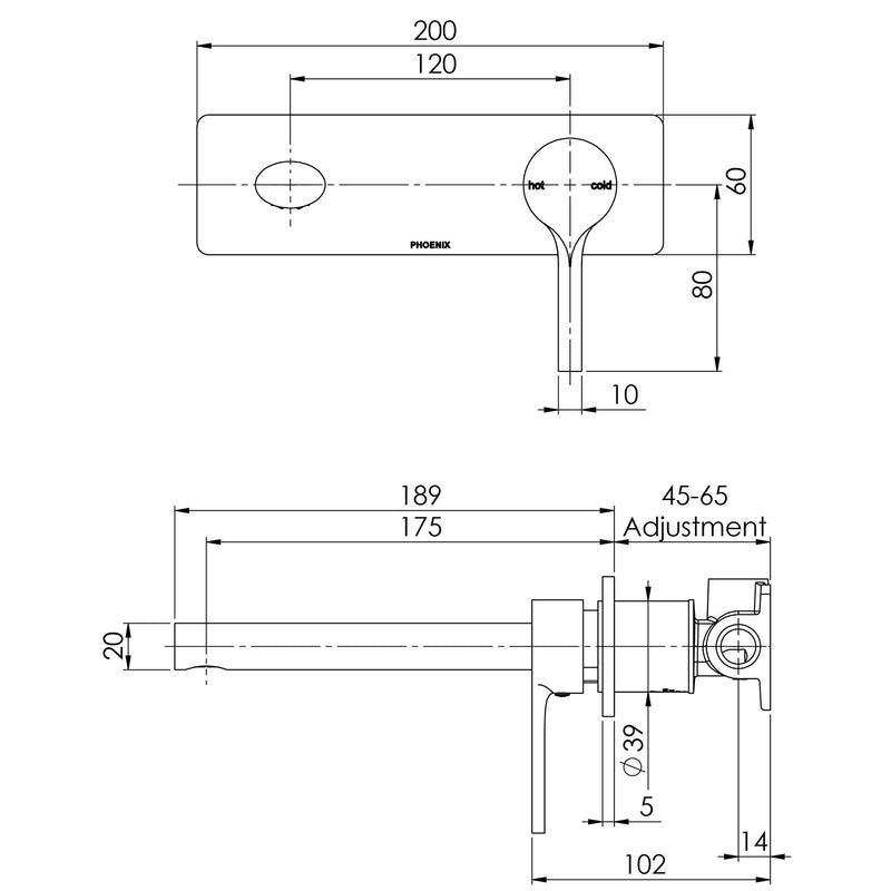 Phoenix Vivid Slimline Oval Wall Bath Mixer Set 175mm