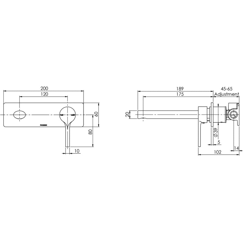 Phoenix Vivid Slimline Oval Wall Basin Mixer Set 175mm