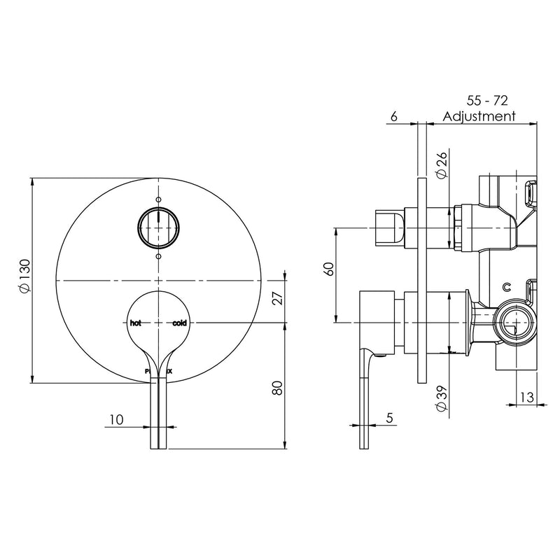 Phoenix Vivid Slimline Oval Shower / Bath Diverter Mixer