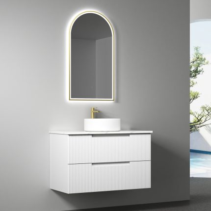 Aulic Verona Mark II Wall Hung V Groove Matte White Finger Pull Cabinet 900mm