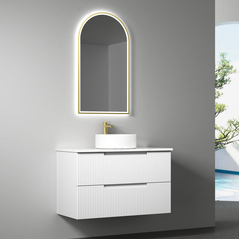 Aulic Verona Mark II Wall Hung V Groove Matte White Finger Pull Cabinet 900mm
