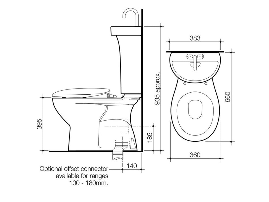 Caroma Profile 5 Deluxe Integrated Hand Basin Close Coupled Bottom Inlet P Trap Soft Close Suite