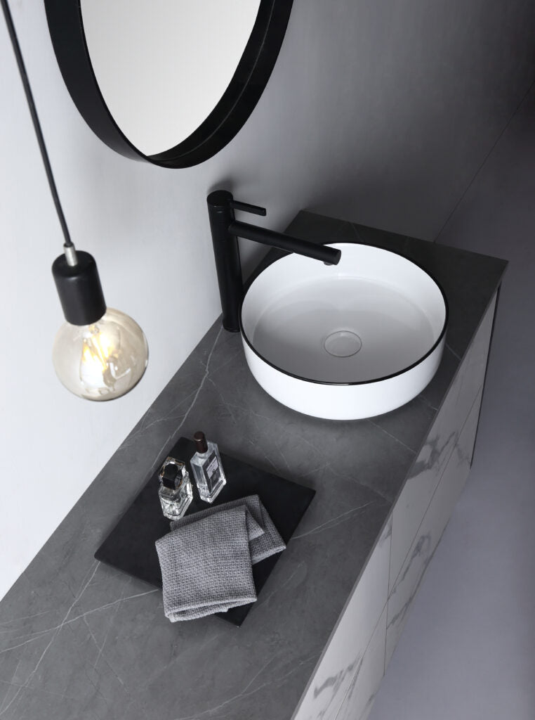 DOVE MATTE WHITE AND BLACK ABOVE COUNTER BASIN 360*360*120MM