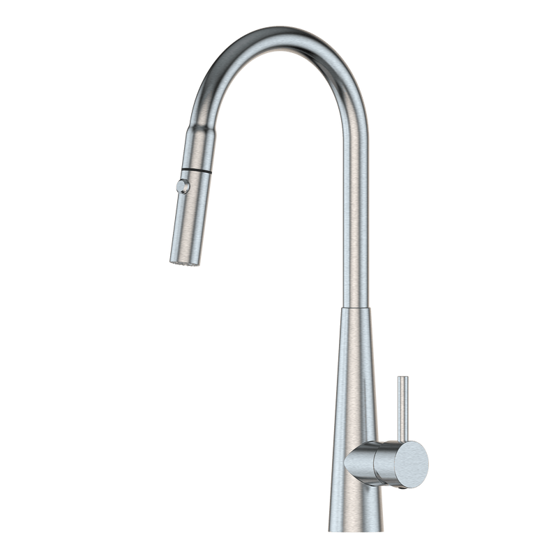 XCEL Stainless Steel Gooseneck XPRESSFIT Retractable Dual Spray Mixer with Conical Base