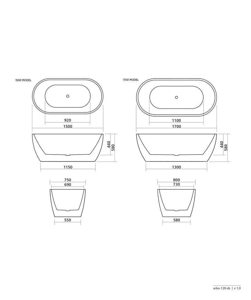 SEIMA Arko 120 - White Gloss - 2 Sizes Freestanding Bath, Optional Overflow