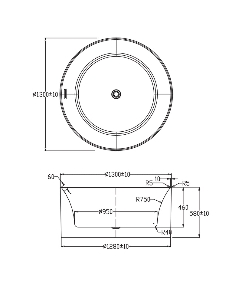 SEIMA Arko 130 - White Matte - 1300 Round Round Freestanding Bath, Integrated Overflow