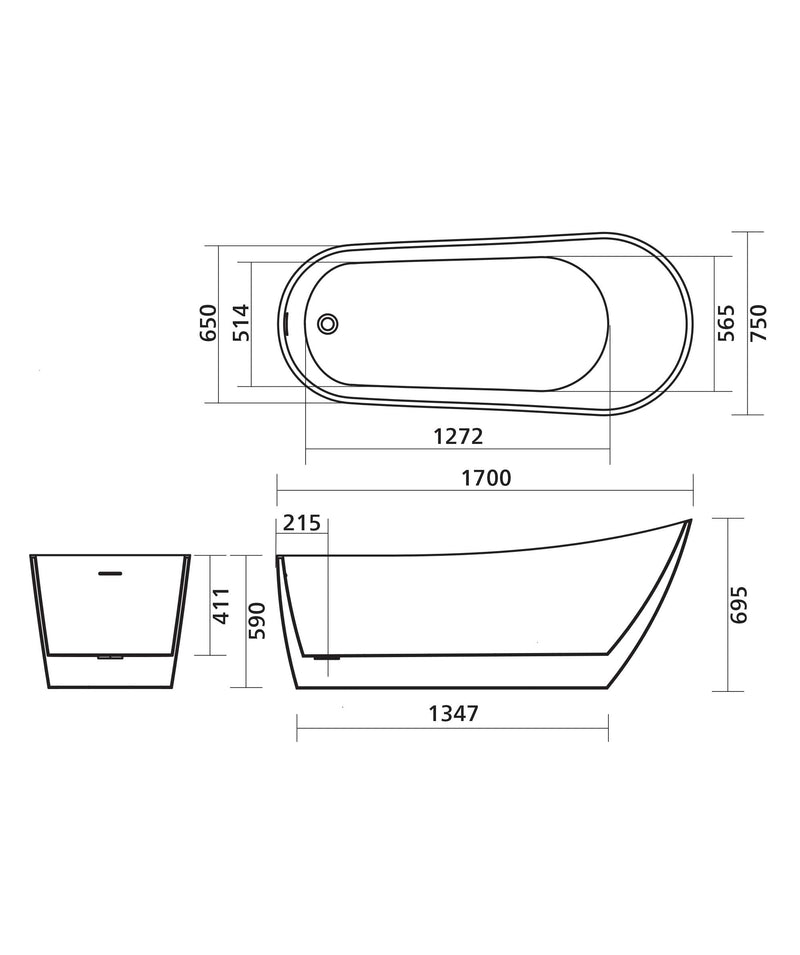 SEIMA Arko 140 - White Gloss - 1700 Long Freestanding Bath, Integrated Overflow