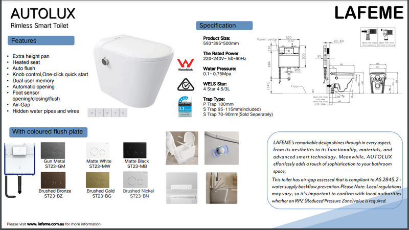 LAFEME Autolux  Inwall Cistern Smart Toilet Floor Pan