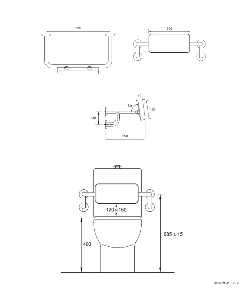 SEIMA Backrest - Stainless Steel To Suit Care Toilet Suites