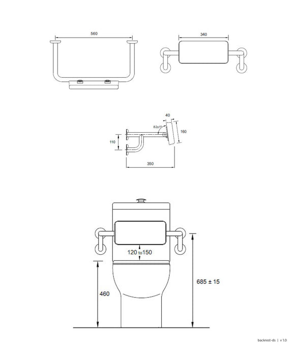 SEIMA Backrest - Stainless Steel To Suit Care Toilet Suites