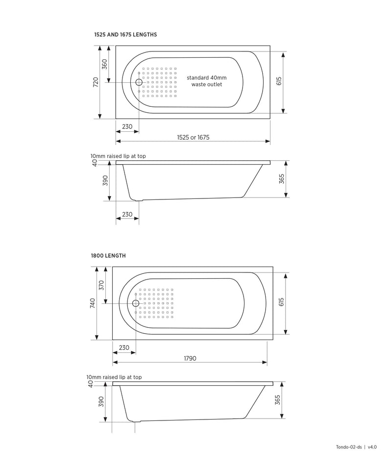SEIMA Chios 102 Tondo - 3 Sizes Inset Bath, Optional Overflow
