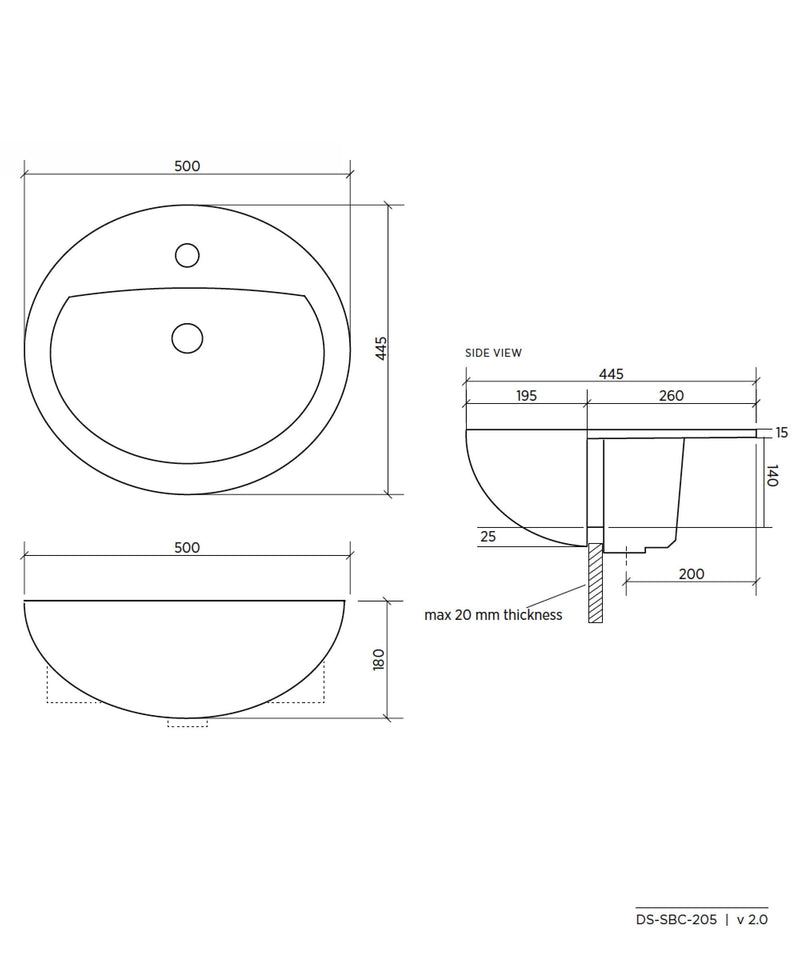 SEIMA Chios 205 Ceramic Semi-recessed Basin, Oval
