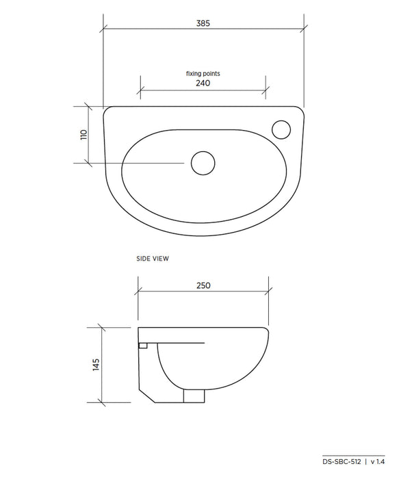 SEIMA Chios 512 Ceramic Wall Basin, D-shaped