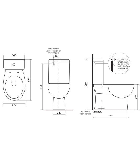 SEIMA Chios Close Coupled Clean Flush, Easy Care Height