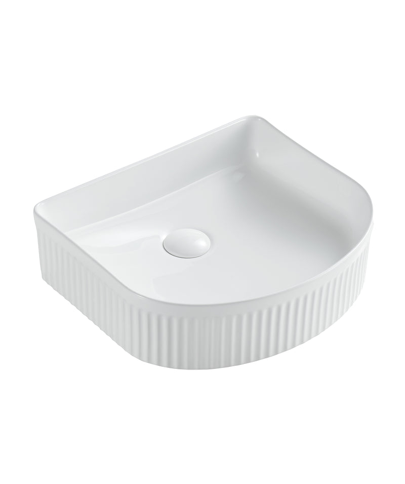 SEIMA Cleo 410 - White Matte & White Gloss Ceramic Above Counter Basin, D-shaped