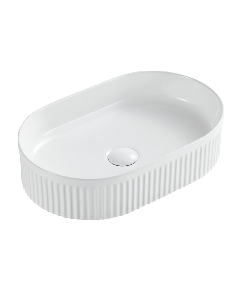 SEIMA Cleo 500 - White Matte & White Gloss Ceramic Above Counter Basin, Super-Ellipse