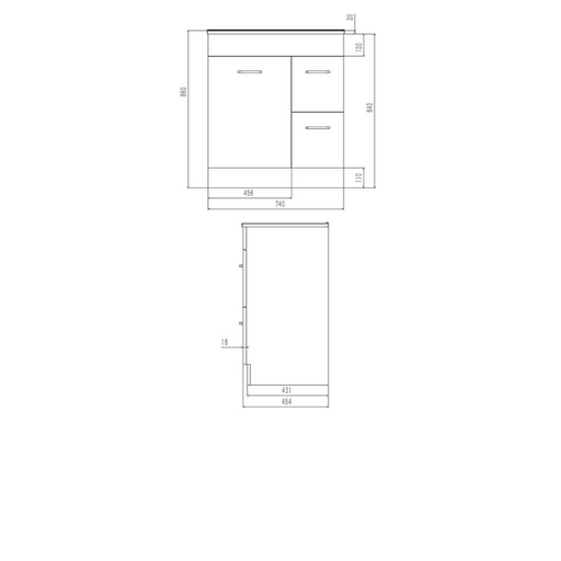 Azzura Ultra Series 75cm Vanity with 2 Doors and 2 Drawer